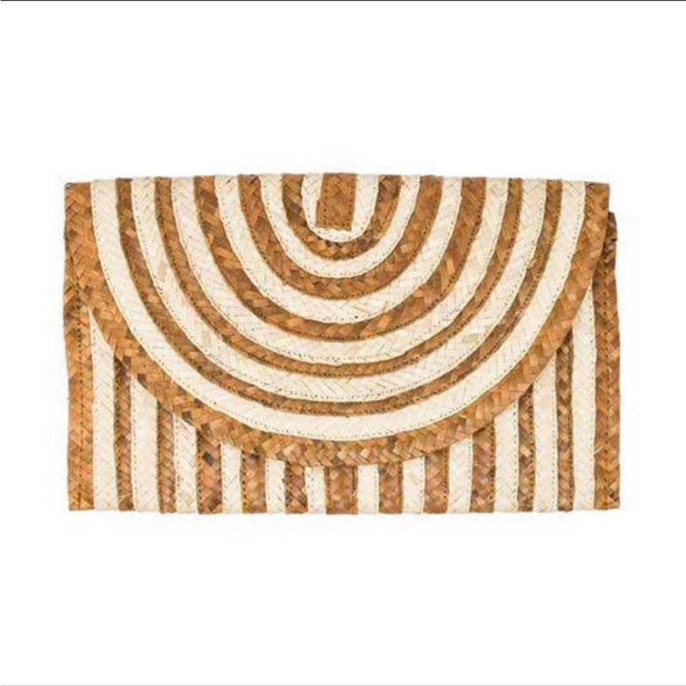 Straw Clutch Purse Stripped Brown